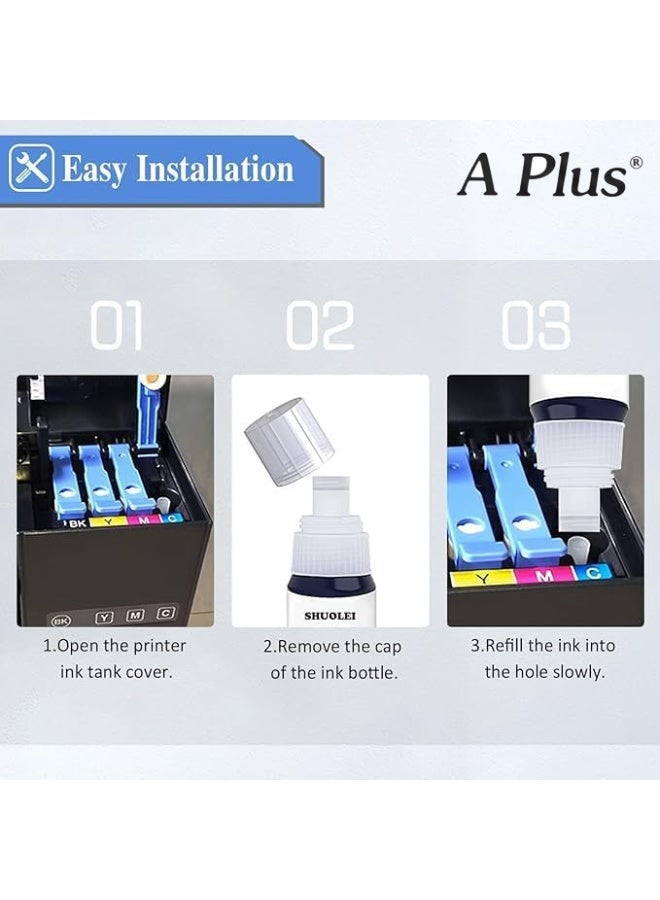 A PLUS APlus 103 Epson 4-Pack Dye Ink Refill Set (BK/C/M/Y) for Epson EcoTank L-Series Printers - 70ml Bottles - Image 5