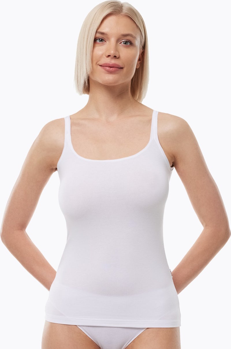 Malabadi Women's White Thin Strap Backless Modal Tank Top 1034  - Image 1