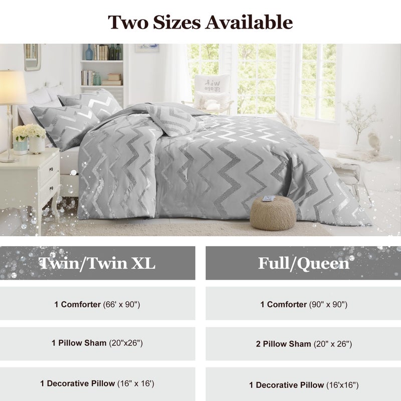 Codi Silver and Grey Bedroom Set, Gray Girls Bedding Comforter Sets Queen and Full Size, 4 Pieces for Women - All Seasons Warm - Image 5