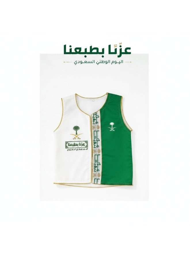 صندوق العاب سترة أطفال لليوم الوطني السعودي، أبيض وأخضر، مقاس صغير - Image 1