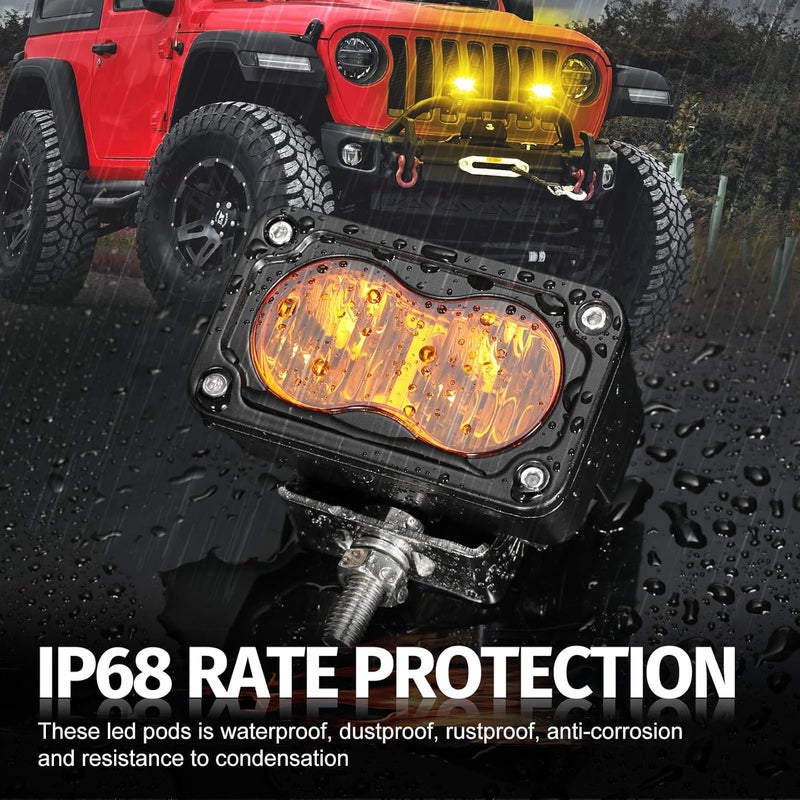 Auto Power Plus LED Pods Amber, 2PCS 40W 3 Inch Driving Light Amber Fog Light Waterproof Offroad Bumper Light Cube Super Bright Flood Work Light Pods for Truck ATV UTV SUV Motorcycle Boat - Image 3
