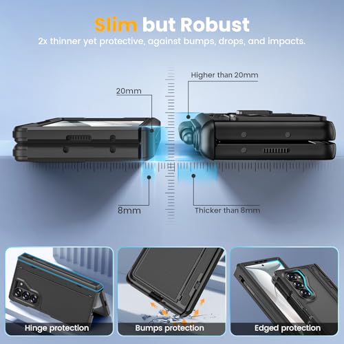 Caka for Samsung Galaxy Z Fold 6 Case [Thinner S Pen Holder] [Hidden Kickstand] [Hinge Protection] [Screen Protector] Full Body Hard Shockproof Phone Cover with Anti-Slip Textured for Fold6 - Black - Image 4