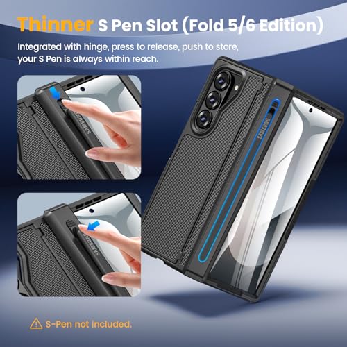 Caka for Samsung Galaxy Z Fold 6 Case [Thinner S Pen Holder] [Hidden Kickstand] [Hinge Protection] [Screen Protector] Full Body Hard Shockproof Phone Cover with Anti-Slip Textured for Fold6 - Black - Image 3