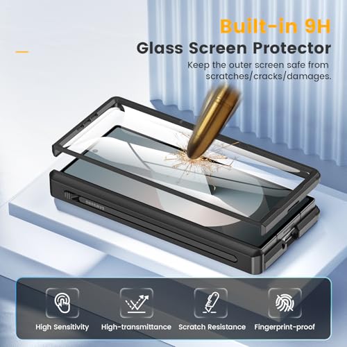 Caka for Samsung Galaxy Z Fold 6 Case [Thinner S Pen Holder] [Hidden Kickstand] [Hinge Protection] [Screen Protector] Full Body Hard Shockproof Phone Cover with Anti-Slip Textured for Fold6 - Black - Image 5