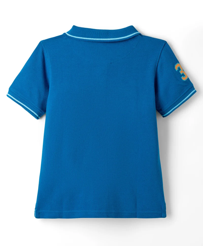 Pine Kids Pine Kids Cotton Knit Half Sleeves Polo T-Shirt with Number Embroidery - Blue