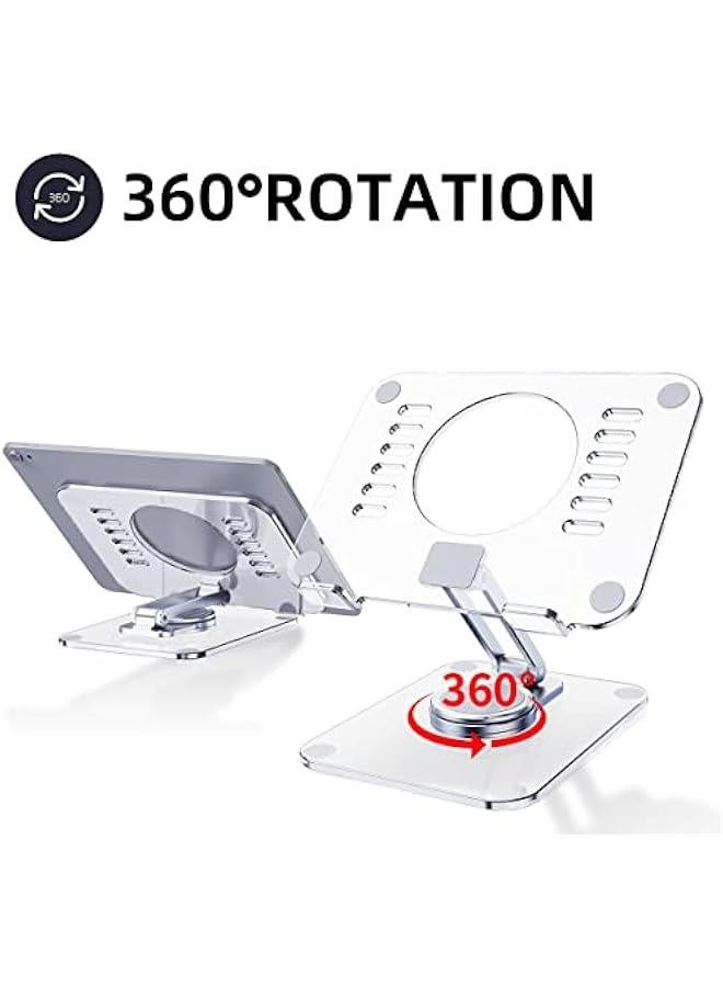 بيوينتي حامل لوحي أكريليك دوار بزاوية 360°، قابل للتعديل، قابل للطي، حامل شفاف يتوافق مع iPad Pro، Air، Mini، Kindle، Surface Pro، Galaxy Tab، الهواتف، من 4 إلى 13 بوصة، شفاف - Image 2