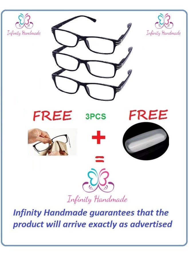 3 Pack Reading Glasses for Men and Women Comfortable Scratch Resistant Reading Glasses for Phone Computer +1.00 to +4.00 with Case and Free Cotton Handkerchief - Image 5