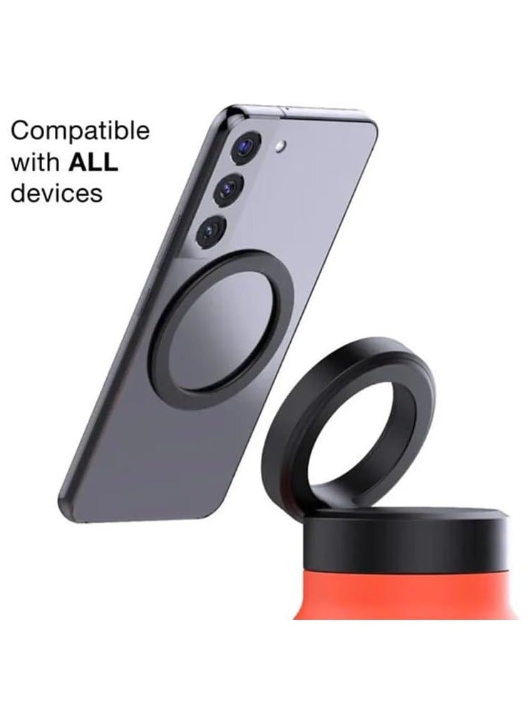 بيتشو زجاجة مياه مفرغة مع غطاء من القش وحامل هاتف مغناطيسي، زجاجة مياه من الفولاذ المقاوم للصدأ، زجاجة ترمس مزدوجة الجدار 800 مل برتقالي - Image 5