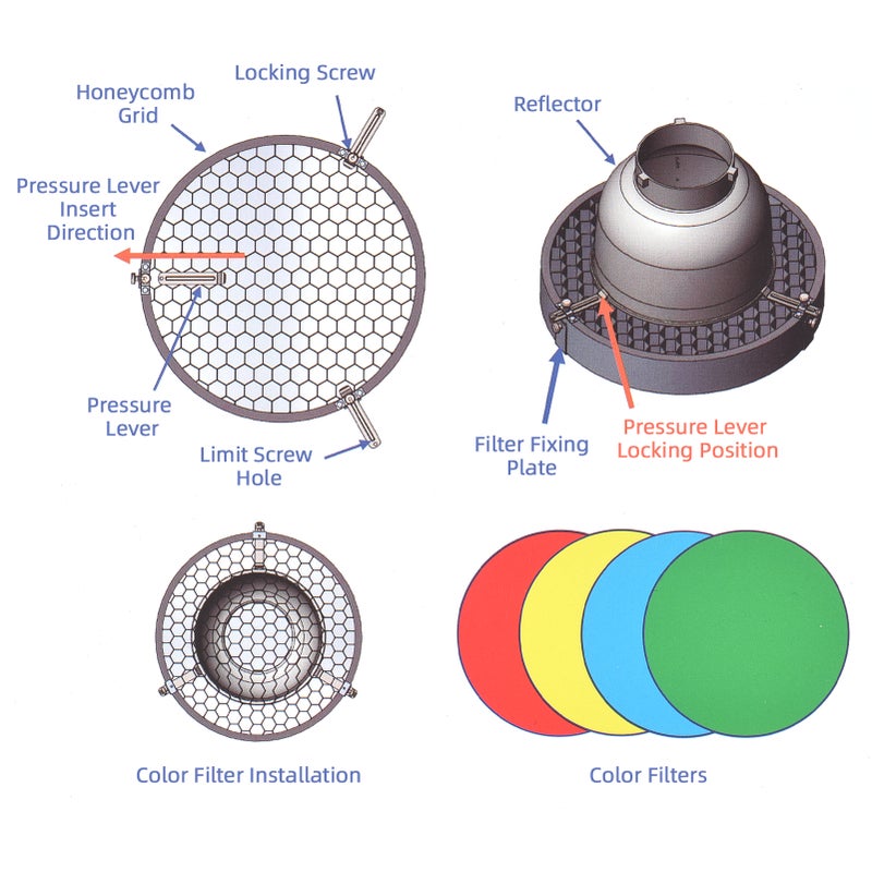 Photography Honeycomb Lamp Shade Grid 60 Degree with 4pcs Color for 180mm-250mm/7.1in-9.8in Reflector Diffuser Studio Light Strobe Accessory - Image 5