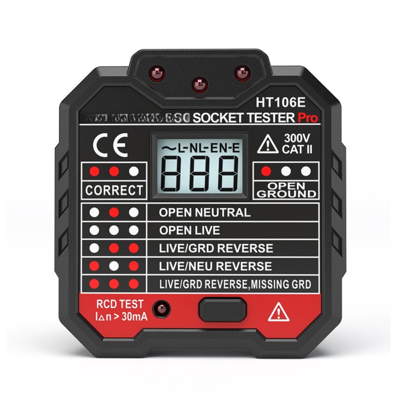HABOTEST Advanced RCD Electric Socket Tester Automatic Neutral Live Earth Wire Testing Circuit Polarity Detector Wall Plug Breaker Finder Electric Leakage Test with Voltage Backlight LCD Display - Image 1