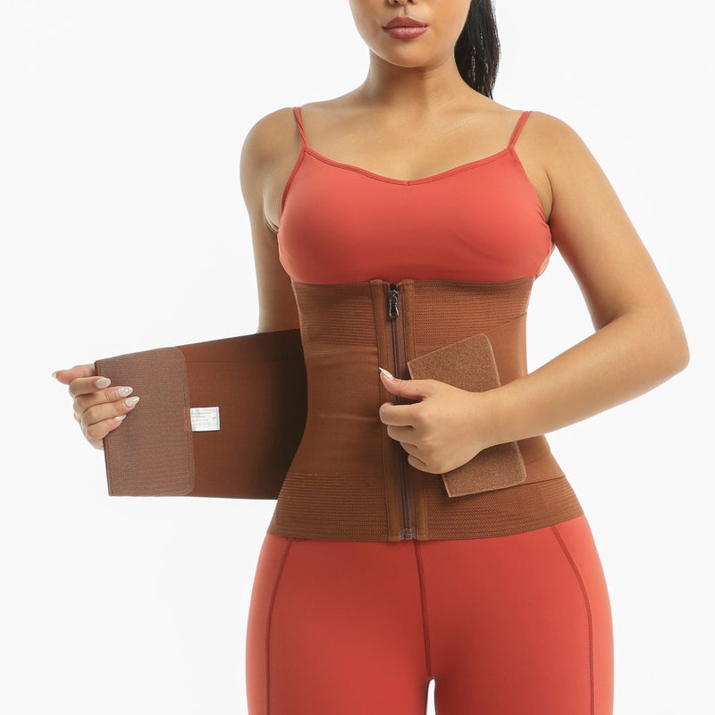 Bluejw Brown Waist Trainer for Women - Workout Waist Trimmer Belt - Compression Waist Cincher - Tummy Slimming Shapewear for Weight Loss - Image 2