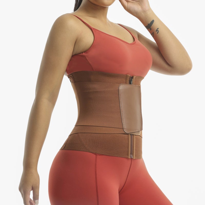 Bluejw Brown Waist Trainer for Women - Workout Waist Trimmer Belt - Compression Waist Cincher - Tummy Slimming Shapewear for Weight Loss - Image 3