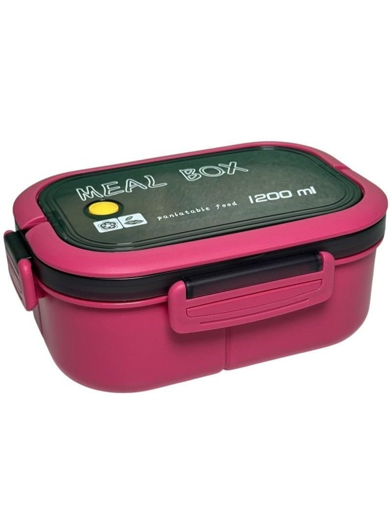 QSHOP Kids Lunch Box - 3 Organized Compartments + Built-in Cutlery (Fork & Spoon) with Built-in Case, Perfect for School, Club & Classes Lunch Box with Tight Lock  - Image 1