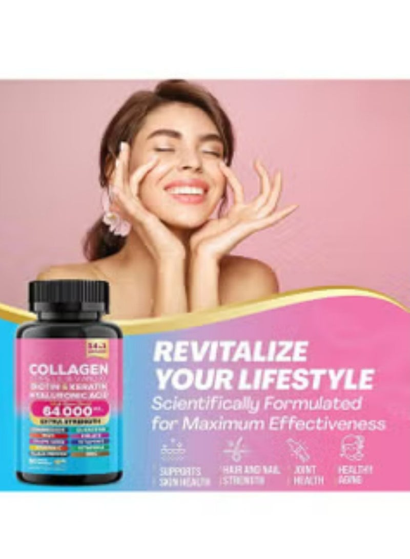 Collagen Collagen Pills Peptides Types I, II, III, V & X MCG Biotin Keratin Hyaluronic Acid MSM Vitamin A Vitamin C Vitamin E Folic Acid Zinc Magnesium with Grape Seed Extract, Quercetin 90 Caps - Image 3