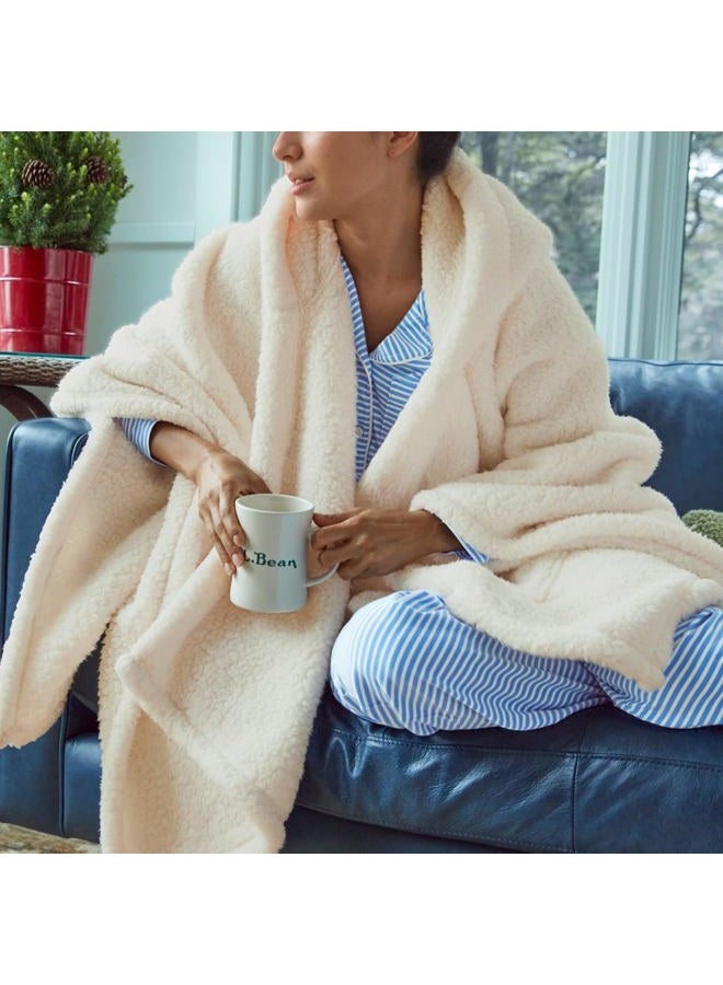 CUBRIDGE Wearable Blanket Sherpa Poncho Office Work Warm Cozy Shawl Blanket,Plush Cape Wrap for Adults (White) - Image 4