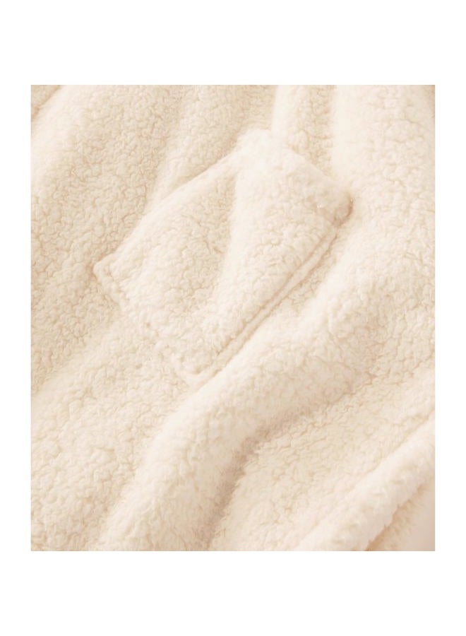 CUBRIDGE Wearable Blanket Sherpa Poncho Office Work Warm Cozy Shawl Blanket,Plush Cape Wrap for Adults (White) - Image 5