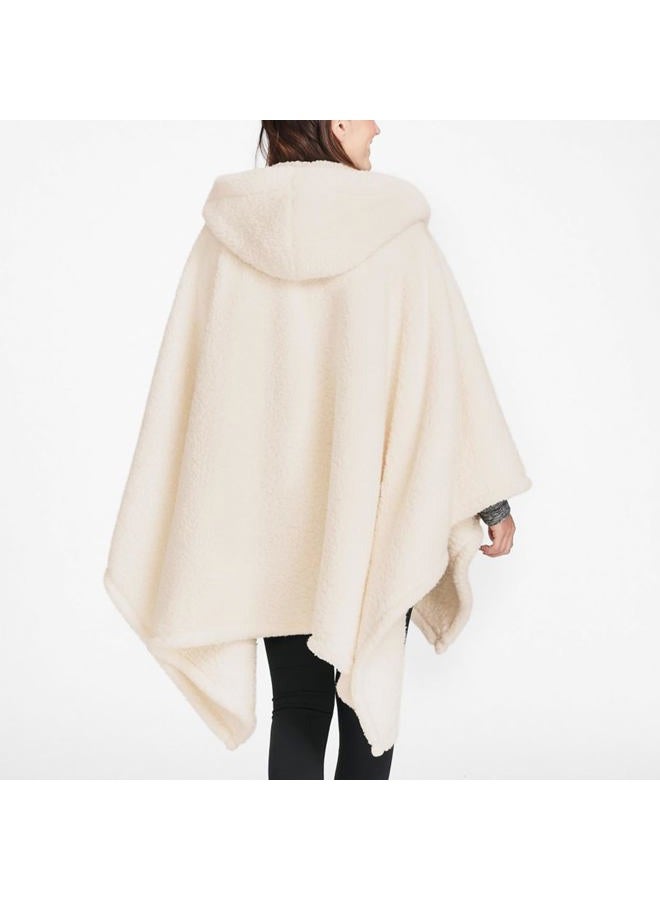 CUBRIDGE Wearable Blanket Sherpa Poncho Office Work Warm Cozy Shawl Blanket,Plush Cape Wrap for Adults (White) - Image 3