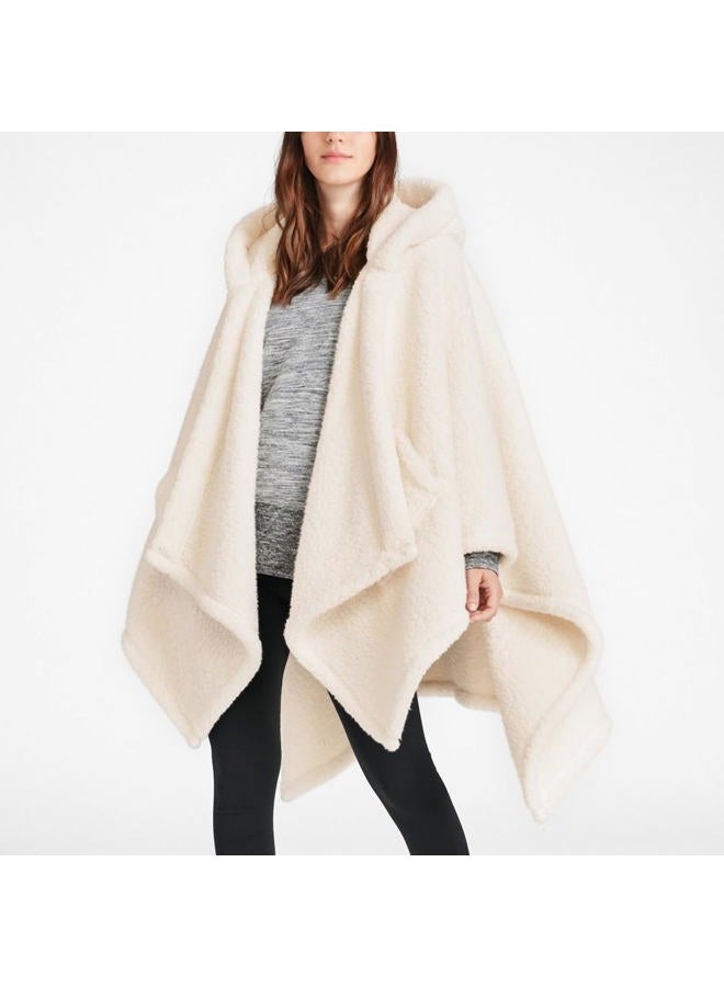 CUBRIDGE Wearable Blanket Sherpa Poncho Office Work Warm Cozy Shawl Blanket,Plush Cape Wrap for Adults (White) - Image 2