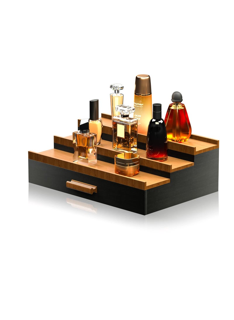 Generic Wooden Cologne Organizer, Perfume Stand for Men, 3 Tier of Cologne Display with Drawer Storage Perfume Organizer Display, Perfume Organizer for Dresser, Great Gift for Man, Black Walnut  - Image 1