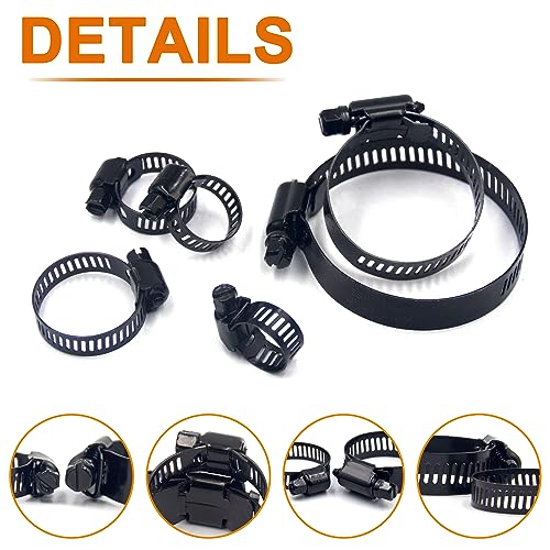 ISPINNER 30pcs Black Hose Clamps 6-51mm(1/4"-2") Adjustable Range 304 Stainless Steel Worm Gear Hose Clamps 6 Sizes Assortment Kit for Plumbing, Automotive, Mechanical Applications (Black) - Image 3