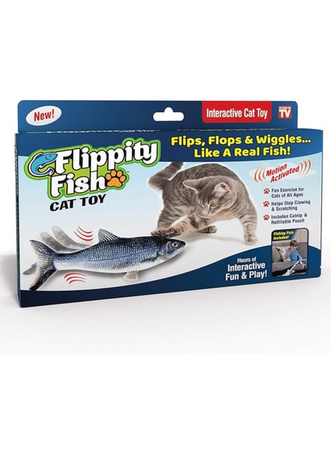 Ontel Flippity Fish Interactive Cat Toy with Catnip & Fishing Pole - Touch Activated, Rechargeable Pet Toy to Help Reduce Stress & Bad Behavior - As Seen on TV
