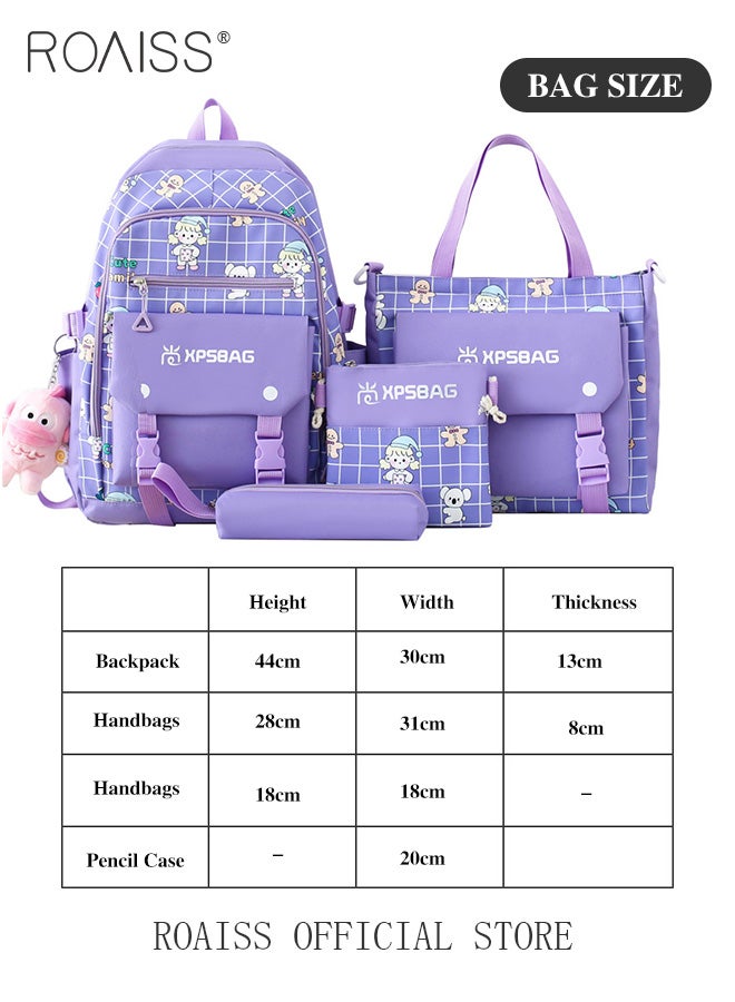 roaiss 4 Piece Backpack Set In the Same Color Large Capacity Design with Stylish Pattern Print Practical Backpack Combination for Students Including Backpack Handbags Crossbody Bag Pencil Case - Image 3