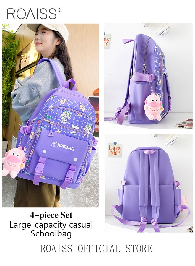 roaiss 4 Piece Backpack Set In the Same Color Large Capacity Design with Stylish Pattern Print Practical Backpack Combination for Students Including Backpack Handbags Crossbody Bag Pencil Case - Image 5