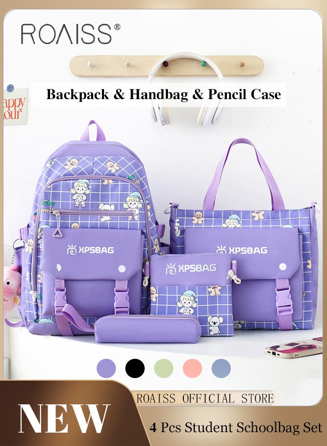 roaiss 4 Piece Backpack Set In the Same Color Large Capacity Design with Stylish Pattern Print Practical Backpack Combination for Students Including Backpack Handbags Crossbody Bag Pencil Case - Image 2