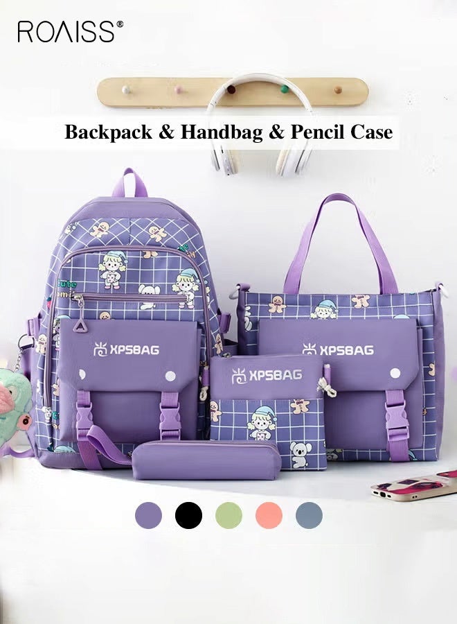 roaiss 4PCS Girls Bag Set with Backpack, Handbag, Small Crossbody Bag and Pencil Case, Large Capacity Schoolbag with Adorable Pattern and Multiple Pockets, Suitable for School, Excursion or Any Outdoor Activities - Image 2