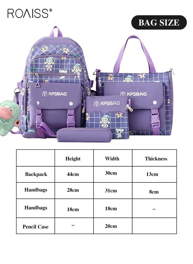 roaiss 4PCS Girls Bag Set with Backpack, Handbag, Small Crossbody Bag and Pencil Case, Large Capacity Schoolbag with Adorable Pattern and Multiple Pockets, Suitable for School, Excursion or Any Outdoor Activities - Image 3