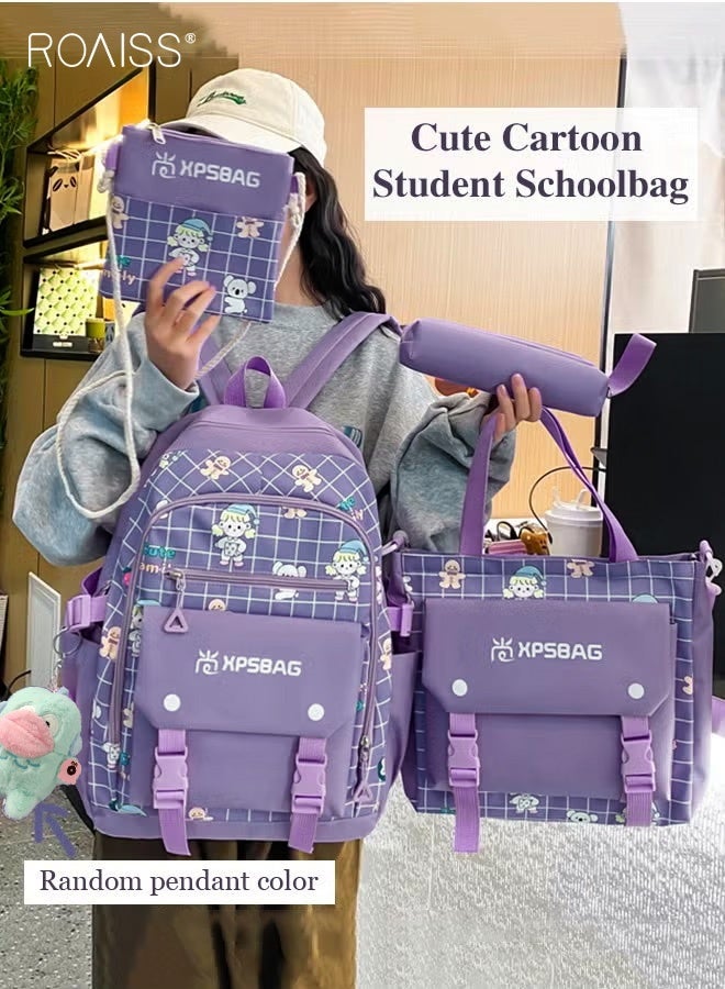 roaiss 4PCS Girls Bag Set with Backpack, Handbag, Small Crossbody Bag and Pencil Case, Large Capacity Schoolbag with Adorable Pattern and Multiple Pockets, Suitable for School, Excursion or Any Outdoor Activities - Image 1