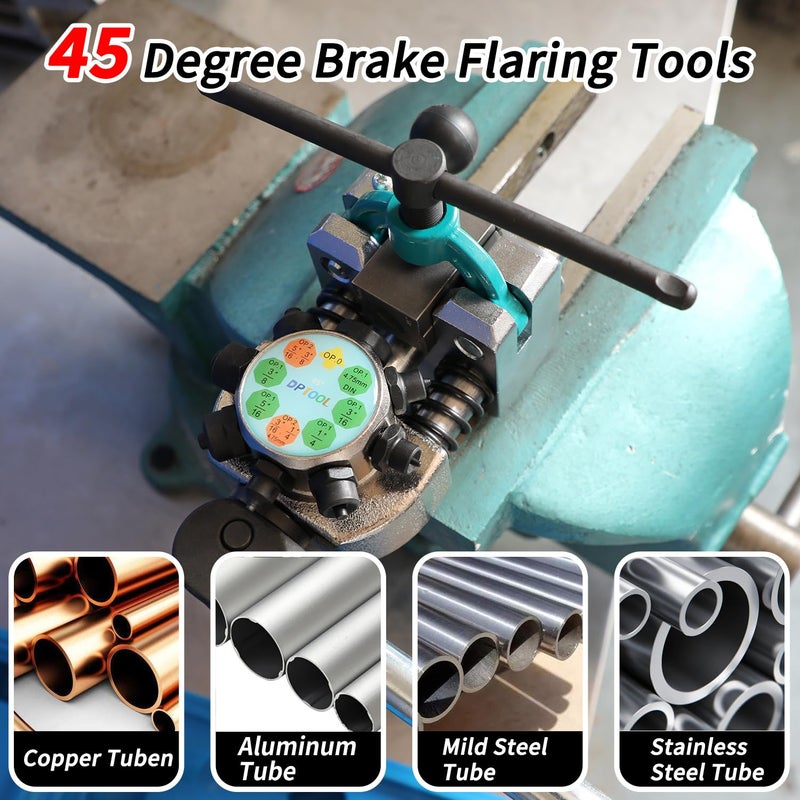 DPTOOL Brake Line Flaring Tool Kit, 45 Degree Single, Double and Bubble Flares, Brake Line and Tubing Flaring Tool for 3/16", 1/4", 5/16", 3/8" and 4.75mm Tubing, Brake Flare Tool for Steel Metal Tube - Image 2