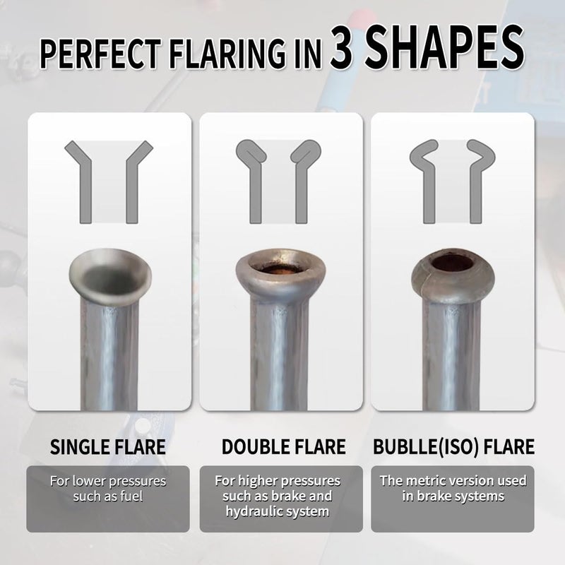 DPTOOL Brake Line Flaring Tool Kit, 45 Degree Single, Double and Bubble Flares, Brake Line and Tubing Flaring Tool for 3/16", 1/4", 5/16", 3/8" and 4.75mm Tubing, Brake Flare Tool for Steel Metal Tube - Image 5