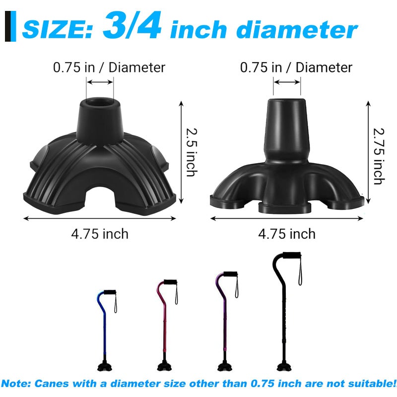 ANCKNE 2 Pack Cane Tips for Stability, 3/4 inch Non-Slip Replacement Cane Tip, Self Standing Cane Base for Most Walking Canes, Walking Sticks, Folding Canes(4 & 6 Prong) - Image 2