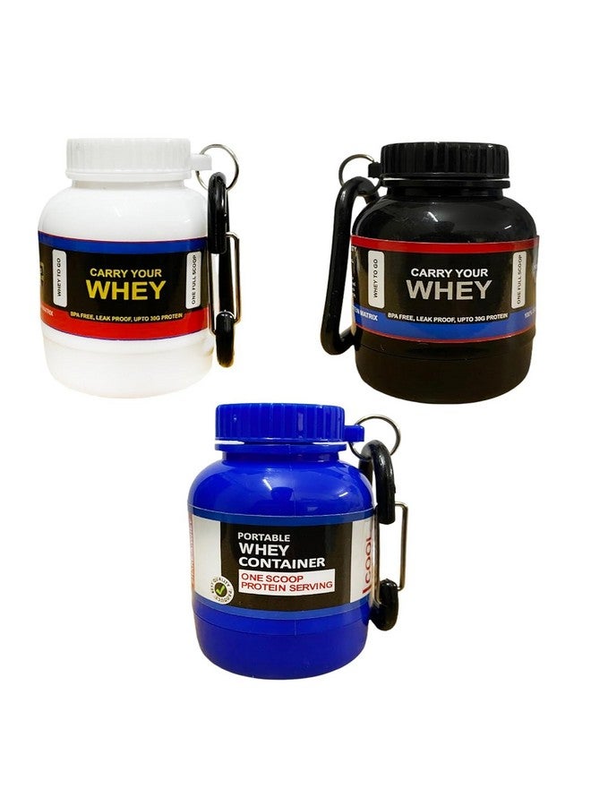 FIT FOCUS (NEW 2025) (Pack Of 3) Latest WheyBottle Combo Small Whey Portable Protein Bottle/Whey or Supplement Powder Carrying Funnel and Container with Key-Chain Bottle Protein - Image 1