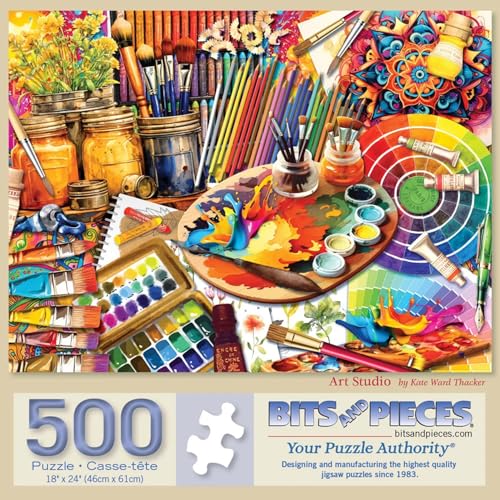 Bits and Pieces 500 Piece Puzzles for Adults Art Studio Large 18 x 24 Jigsaw Puzzles 500 Pieces Colorful Art Supplies No 2 Pieces Alike - Image 1