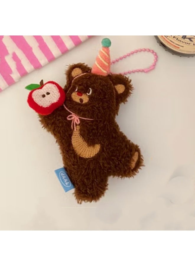 Cute teddy bear keychain, girly backpack decoration, versatile doll keychain ornament (Happy Apple Bear Beaded Chain Pendant)