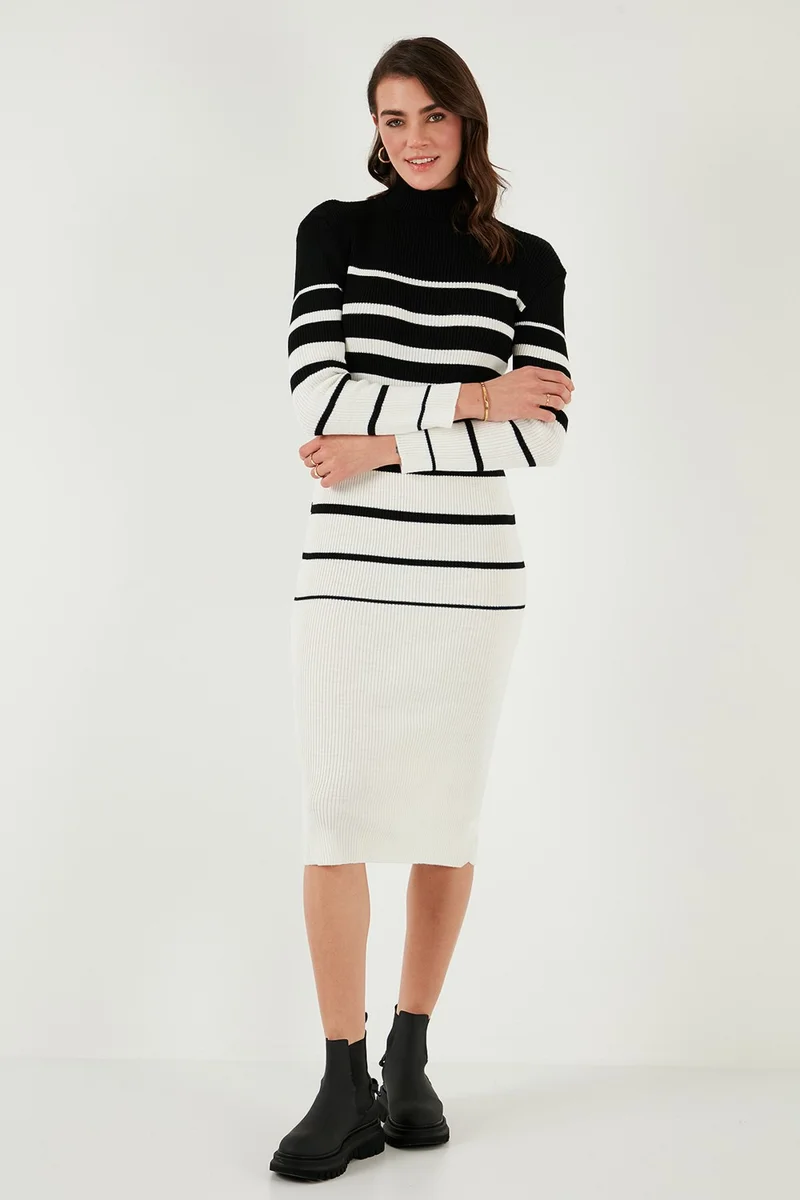 Lela Striped Wool Blend Turtleneck Midi Length Dress Women's DRESS 66910251