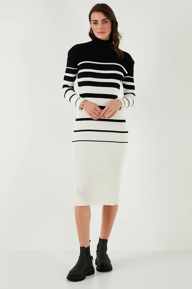 Lela Striped Wool Blend Turtleneck Midi Length Dress Women's DRESS 66910251