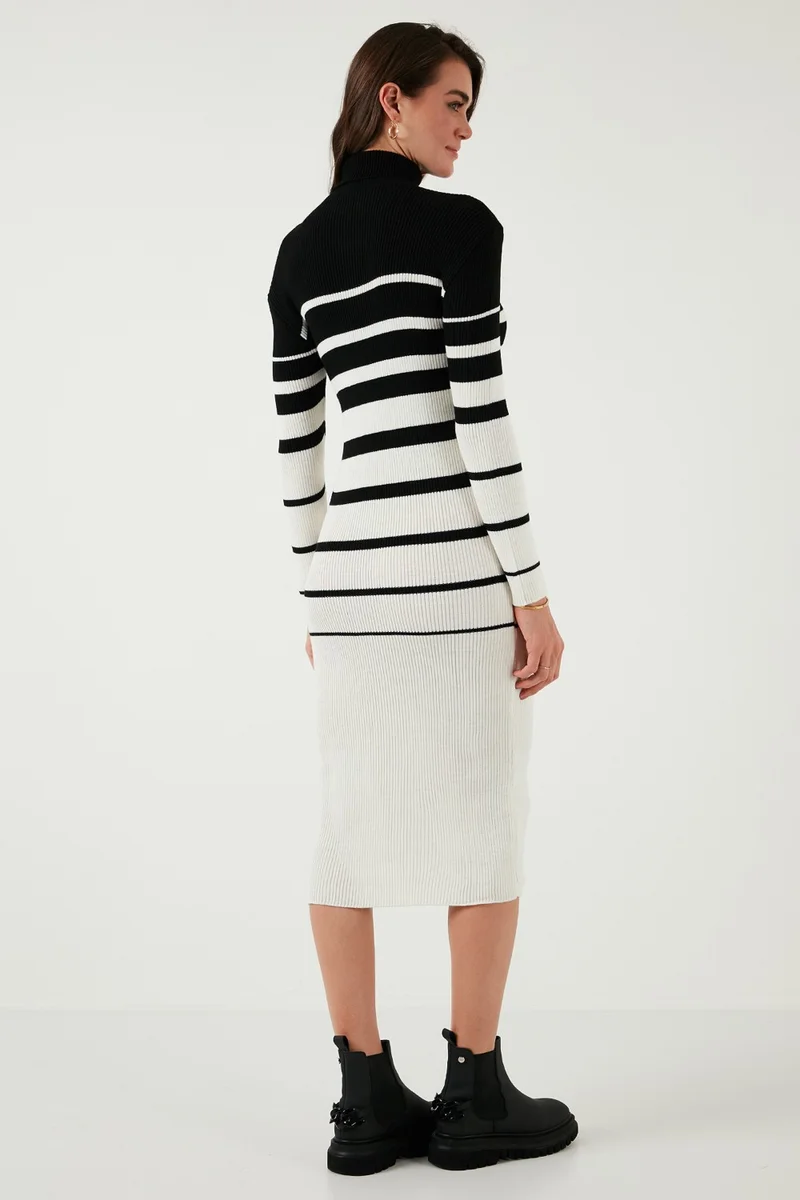 Lela Striped Wool Blend Turtleneck Midi Length Dress Women's DRESS 66910251