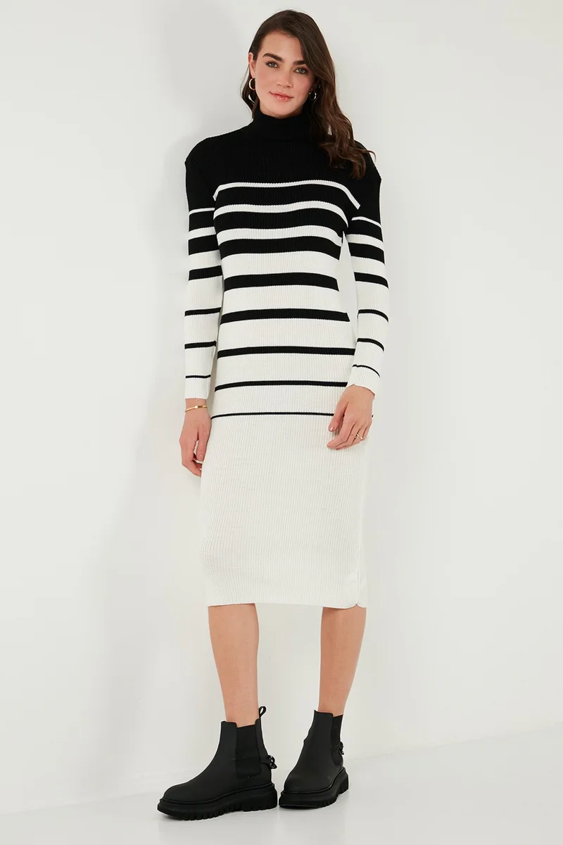 Lela Striped Wool Blend Turtleneck Midi Length Dress Women's DRESS 66910251