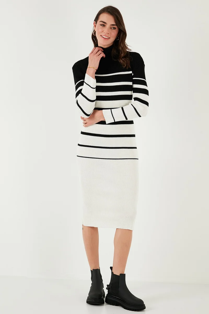 Lela Striped Wool Blend Turtleneck Midi Length Dress Women's DRESS 66910251