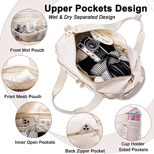 Weitars Gym Bag For Women,Travel Duffel Bag Weekender Bag,Sport Bag With Shoes Compartment And Wet Pocket,Large Carry On Bag Overnight Hospital Bag For Travel,Shopping (Beige) - Image 3