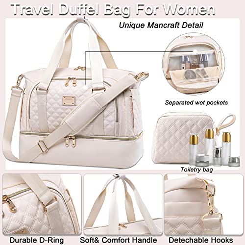Weitars Gym Bag For Women,Travel Duffel Bag Weekender Bag,Sport Bag With Shoes Compartment And Wet Pocket,Large Carry On Bag Overnight Hospital Bag For Travel,Shopping (Beige) - Image 2