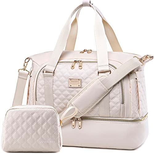 Weitars Gym Bag For Women,Travel Duffel Bag Weekender Bag,Sport Bag With Shoes Compartment And Wet Pocket,Large Carry On Bag Overnight Hospital Bag For Travel,Shopping (Beige) - Image 1