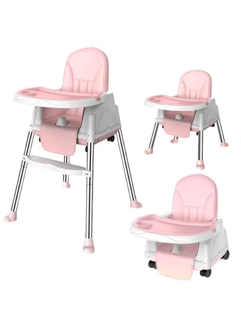 PURADAY Baby High Chair Convertible High Chairs for Babies and Toddlers Toddler Feeding Chair with Double Removable Tray The Perfect Travel High Chair for Easy Baby Feeding Foldable Baby Dining Chair Pink  - Image 1