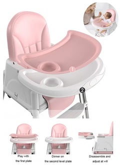 PURADAY Baby High Chair Convertible High Chairs for Babies and Toddlers Toddler Feeding Chair with Double Removable Tray The Perfect Travel High Chair for Easy Baby Feeding Foldable Baby Dining Chair Pink  - Image 2