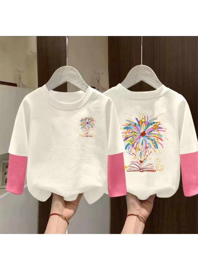 Girls' Long Sleeve T-shirt Spring New Children's Cotton Top Little Girl Early Autumn Patchwork Color Block Base Layer