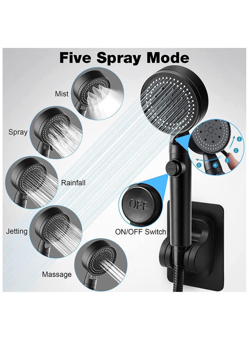 عام Handheld Shower Head with 150CM Hose and Adhensive Holder, 5 Spray Mode Handheld Shower Head with ON/OFF Pause Switch to Saving Water,Rainfall Spa Hand Held Water Sprinkler - Image 2