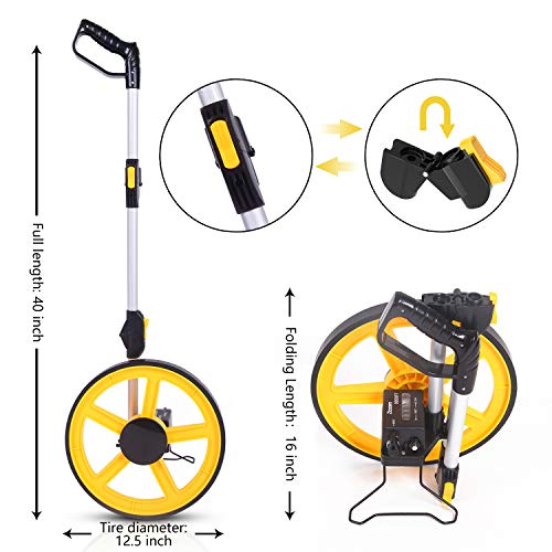 Zozen Measuring Wheel, Folding Portable Distance Measuring in Feet, Double Collapsible | One Key to Reset/Kickstand to Keep Stand/Starting Point Arrow and Cloth Carrying Bag, [0-9,999 Ft]. - Image 2